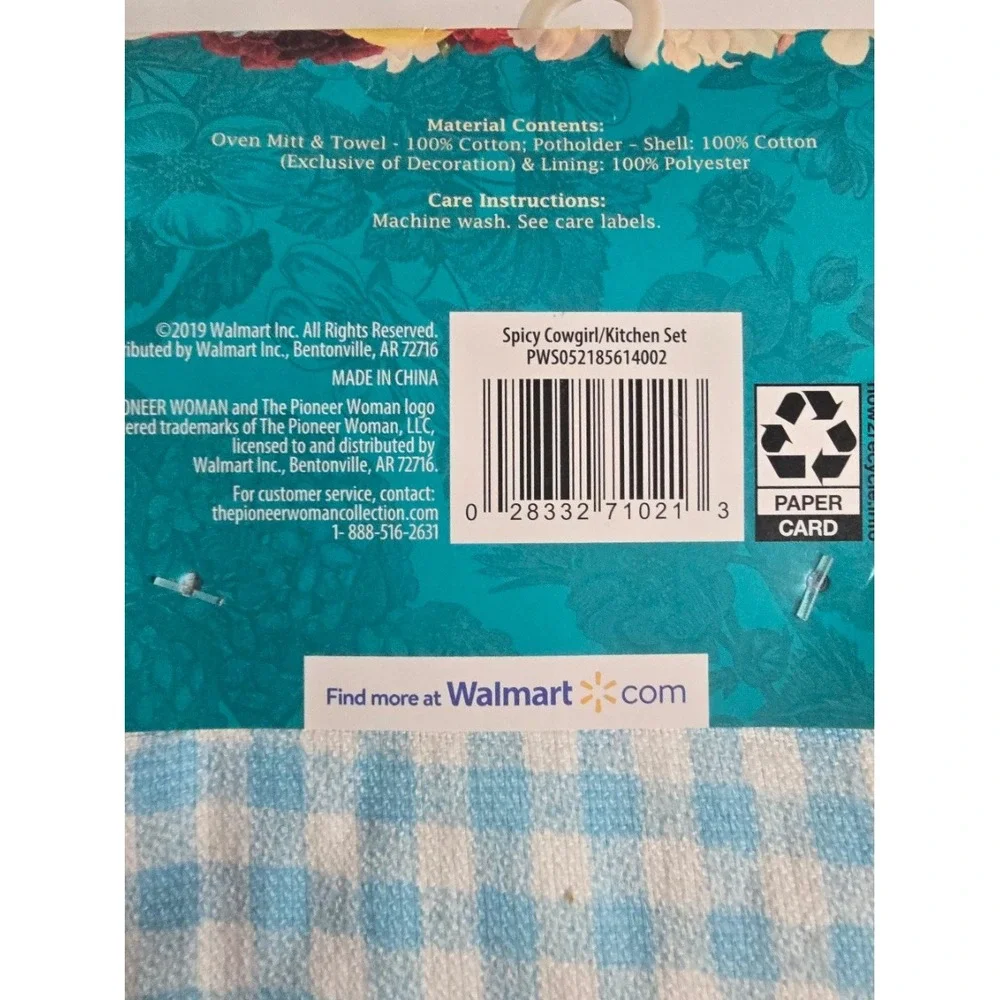 The Pioneer Woman Spicy Cowgirl 3 piece Kitchen Set‎ Towel Oven Mitt Potholder